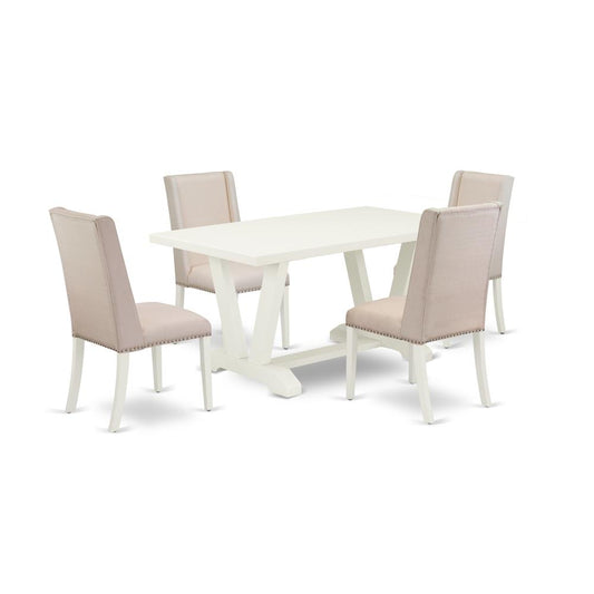 5-Piece Modern Dining Table Set Included 4 Kitchen Dining Chairs Upholstered Nails Head Seat And Stylish Chair Back And Rectangular Table And Dining Tables By East West Furniture | Dining Sets | Modishstore