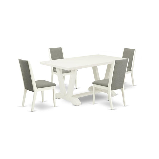 5-Piece Fashionable Dining Room Set A Superb Linen White Dining Table Top And 4 Lovely Linen Fabric Dining Chairs And Dining Tables By East West Furniture | Dining Sets | Modishstore