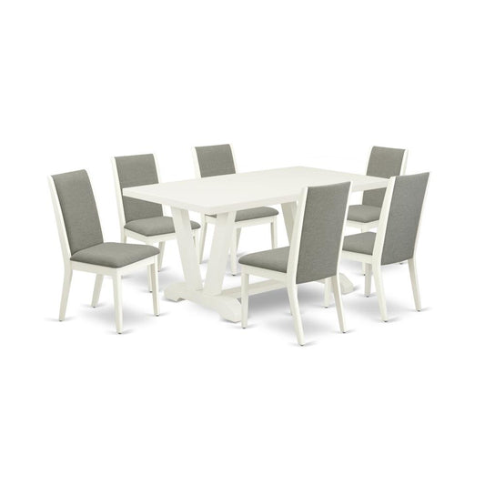 7-Piece Fashionable Dinette Set An Excellent Linen White Dining Room Table Top And 6 Excellent Linen Fabric Dining Room Chairs And Dining Tables By East West Furniture | Dining Sets | Modishstore