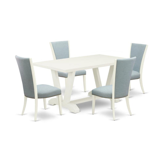 5 Piece Dining Room Table Set - 4 Baby Blue Linen Fabric Parson Chairs And Dining Tables By East West Furniture | Dining Sets | Modishstore