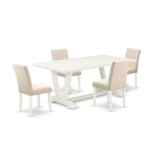 5-Piece Mid Century Dining Table Set Included 4 Padded Parson Chairs Upholstered Seat And Stylish Chair Back And Rectangular Wood Table And Dining Tables By East West Furniture | Dining Sets | Modishstore