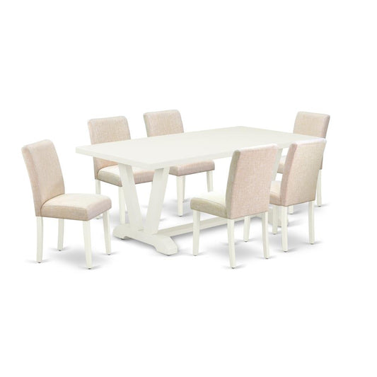 7-Piece Dining Set - 6 Parsons Chairs And A Modern Dining Table Solid Wood Structure And Dining Tables By East West Furniture | Dining Sets | Modishstore