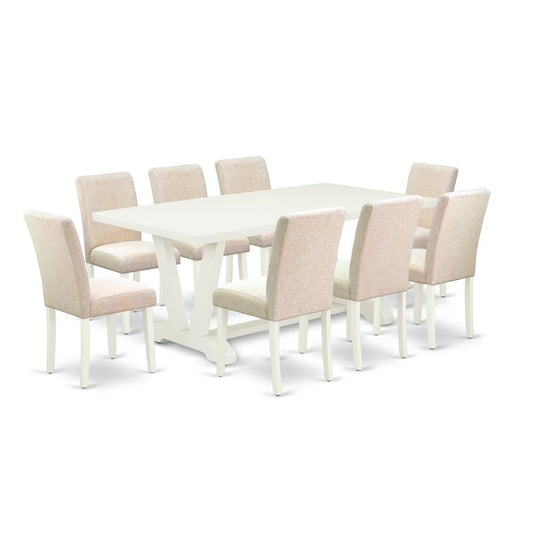 9-Piece Dining Room Set - 8 Parson Chairs And A Rectangular Table Hardwood Frame And Dining Tables By East West Furniture | Dining Sets | Modishstore