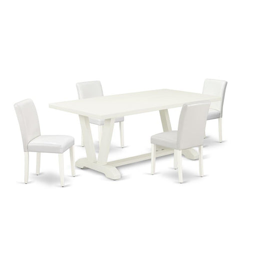 5-Piece Stylish Dining Room Set A Good Linen White Modern Dining Table Top And 4 Attractive Pu Leather Parson Chairs And Dining Tables By East West Furniture | Dining Sets | Modishstore