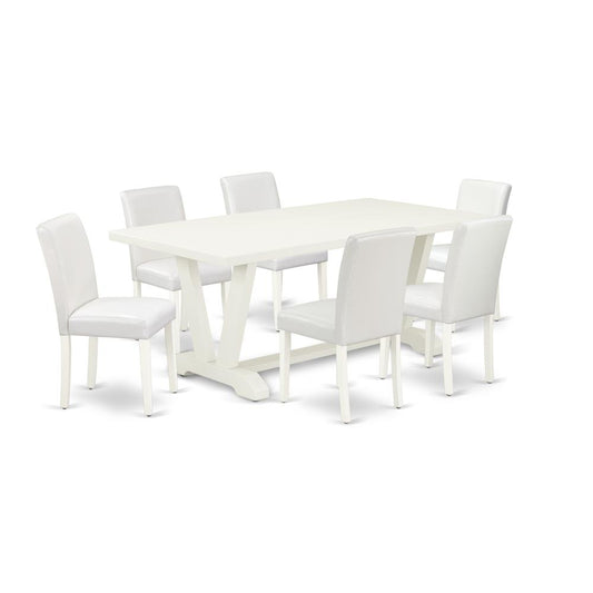 7-Piece Beautiful Sining Room Set An Excellent Linen White Rectangular Table Top And 6 Amazing Pu Leather Dining Chairs And Dining Tables By East West Furniture | Dining Sets | Modishstore