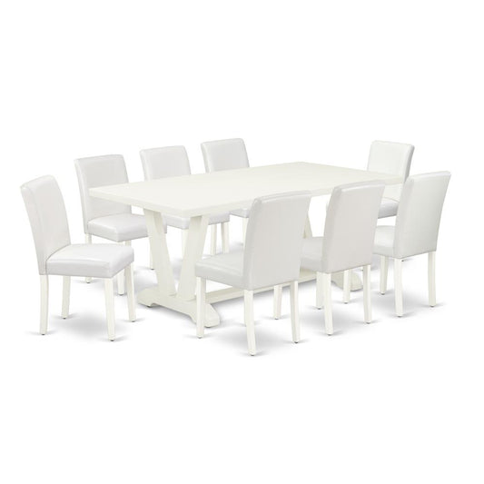 9-Piece Fashionable Dining Set An Outstanding Linen White Rectangular Table Top And 8 Gorgeous Pu Leather Dining Room Chairs And Dining Tables By East West Furniture | Dining Sets | Modishstore