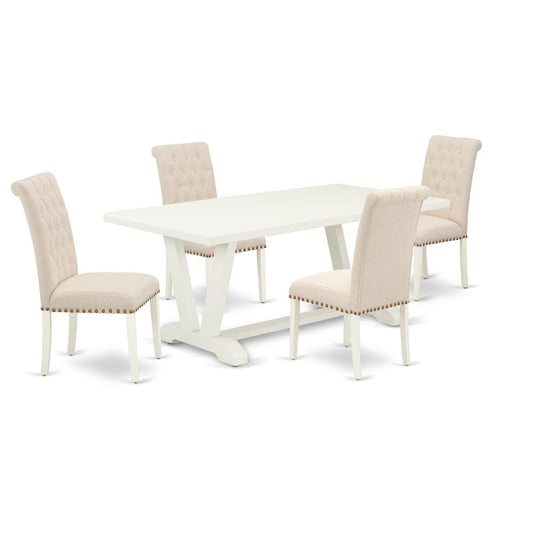 5-Piece Dinette Set Included 4 Kitchen Parson Chairs Upholstered Seat And High Button Tufted Chair Back And Rectangular Dining Table And Dining Tables By East West Furniture | Dining Sets | Modishstore