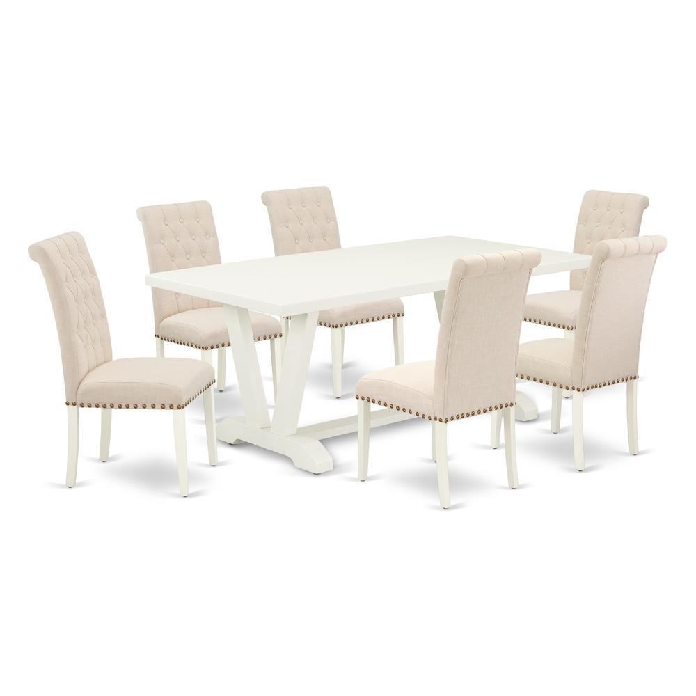 7-Piece Dining Room Table Set - 6 Dining Chairs And Small A Rectangular Table Hardwood Structure And Dining Tables By East West Furniture | Dining Sets | Modishstore