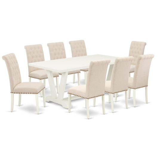9-Piece Small Dining Table Set - 8 Parsons Dining Room Chairs And A Rectangular Kitchen Dining Table Solid Wood Structure And Dining Tables By East West Furniture | Dining Sets | Modishstore