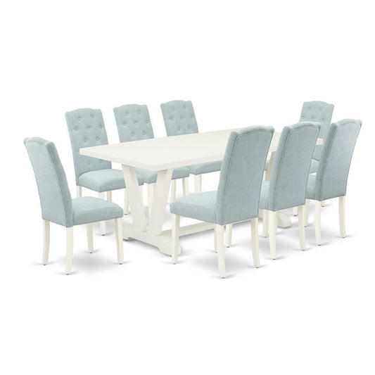 9-Piece Modern Dining Table Set- 8 Upholstered Dining Chairs And Dining Tables By East West Furniture | Dining Sets | Modishstore