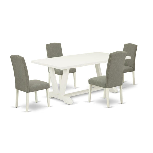 5-Pc Kitchen Dinette Set Included 4 Upholstered Dining Chairs Upholstered Seat And Stylish Chair Back And Rectangular Dining Room Table And Dining Tables By East West Furniture | Dining Sets | Modishstore