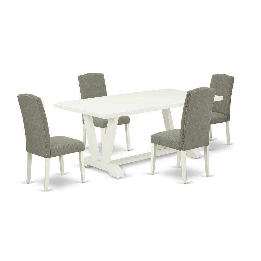 5-Pc Kitchen Dinette Set Included 4 Upholstered Dining Chairs Upholstered Seat And Stylish Chair Back And Rectangular Dining Room Table And Dining Tables By East West Furniture | Dining Sets | Modishstore