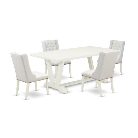 5-Piece Dining Table Set Consists Of 4 White Pu Leather Mid Century Dining Chairs And Dining Tables By East West Furniture | Dining Sets | Modishstore