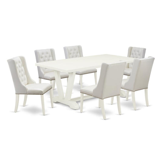 7-Pc Dining Set Contains 6 White Pu Leather Upholstered Dining Chairs Button Tufted And Dining Tables By East West Furniture | Dining Sets | Modishstore