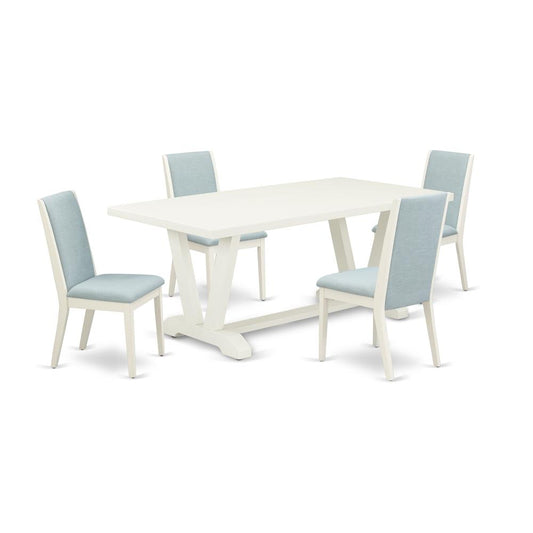 5Pc Modern Dining Table Set Offers A Dining Room Table And 4 Upholstered Dining Chairs With Baby Blue Color Linen Fabric, Medium Size Table With Full Back Chairs, Wireb By East West Furniture | Dining Sets | Modishstore