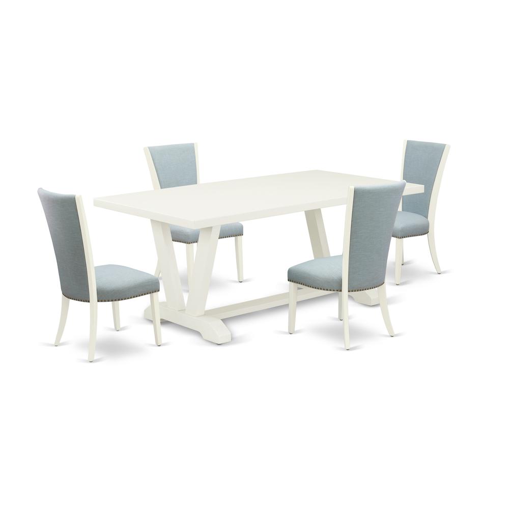 5 Piece Mid Century Dining Room Set - 4 Baby Blue Linen Fabric Parson Chairs And Dining Tables By East West Furniture | Dining Sets | Modishstore