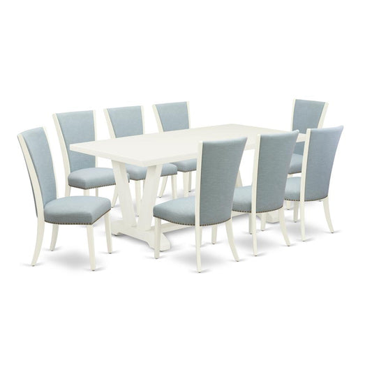9 Piece Kitchen Table Set - 8 Baby Blue Linen Fabric Dining Room Chairs And Dining Tables By East West Furniture | Dining Sets | Modishstore
