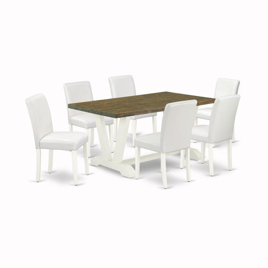7-Piece Modern Rectangular Dining Room Table Set An Outstanding Distressed Jacobean Kitchen Table Top And 6 Attractive Pu Leather Dining Chairs And Dining Tables By East West Furniture | Dining Sets | Modishstore