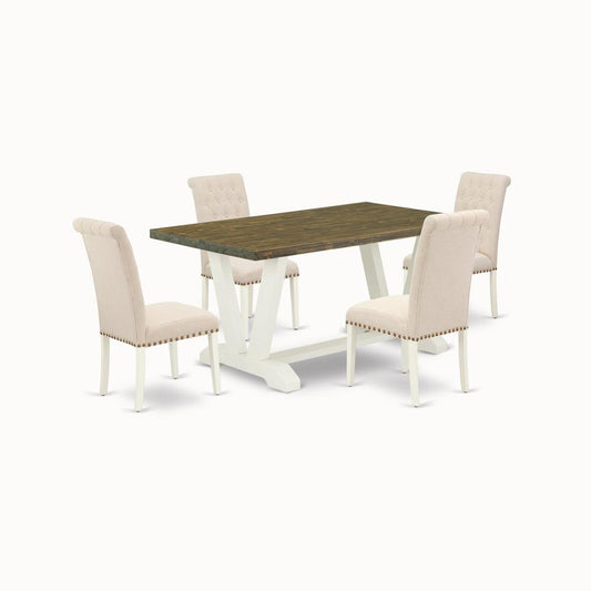 5-Piece Stylish Dinette Set An Excellent Distressed Jacobean Kitchen Table Top And 4 Lovely Linen Fabric Kitchen Parson Chairs And Dining Tables By East West Furniture | Dining Sets | Modishstore