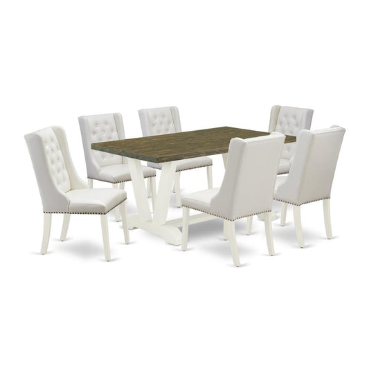 7-Piece Kitchen Table Set Includes 6 White Pu Leather Dining Chairs Button Tufted And Dining Tables By East West Furniture | Dining Sets | Modishstore