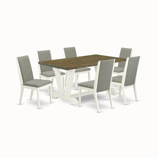 7-Pc Stylish Dining Set An Excellent Distressed Jacobean Color Modern Dining Table Top And 6 Stunning Linen Fabric Dining Chairs And Dining Tables By East West Furniture | Dining Sets | Modishstore