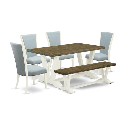 6 Piece Dining Set - 4 Baby Blue Linen Fabric Parsons Chair And Dining Tables By East West Furniture | Dining Sets | Modishstore
