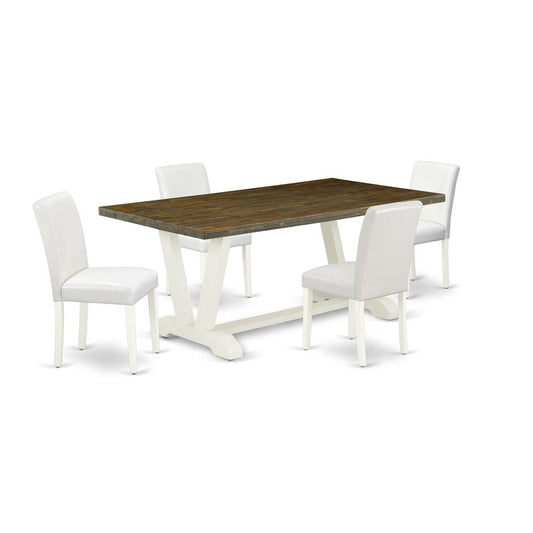 5-Piece Modern Dining Room Set A Good Distressed Jacobean Dining Table Top And 4 Wonderful Pu Leather Parson Dining Room Chairs And Dining Tables By East West Furniture | Dining Sets | Modishstore
