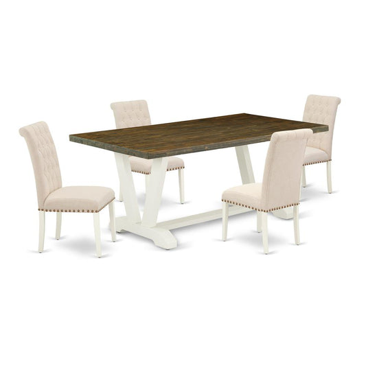 5-Piece Gorgeous Kitchen Table Set An Excellent Distressed Jacobean Kitchen Table Top And 4 Wonderful Linen Fabric Parson Chairs And Dining Tables By East West Furniture | Dining Sets | Modishstore