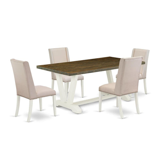 5-Piece Modern Kitchen Table Set A Superb Distressed Jacobean Color Rectangular Table Top And 4 Excellent Linen Fabric Padded Chairs And Dining Tables By East West Furniture | Dining Sets | Modishstore