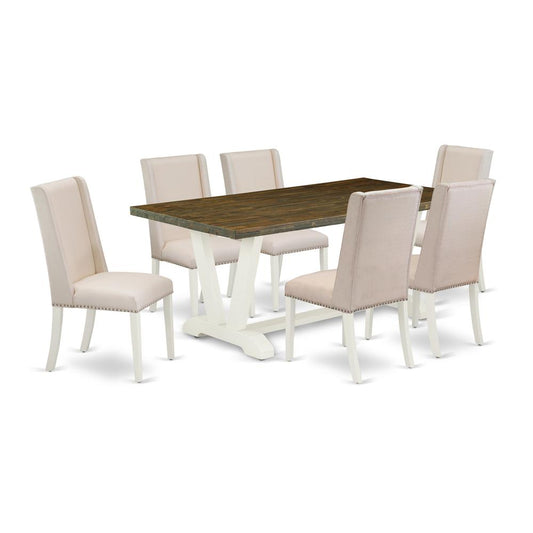 7-Pc Awesome Dining Set An Outstanding Distressed Jacobean Color Dining Room Table Top And 6 Stunning Linen Fabric Padded Parson Chairs And Dining Tables By East West Furniture | Dining Sets | Modishstore