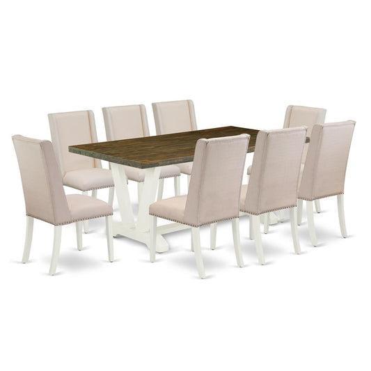 9-Piece Fashionable Dining Room Set An Outstanding Distressed Jacobean Dining Room Table Top And 8 Amazing Linen Fabric Parson Dining Room Chairs And Dining Tables By East West Furniture | Dining Sets | Modishstore