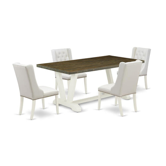 5-Pc Kitchen Table Set Contains 4 White Pu Leather Parsons Chair Button Tufted And Dining Tables By East West Furniture | Dining Sets | Modishstore