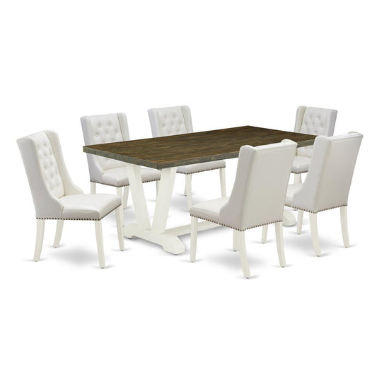 7-Piece Dining Table Set Includes 6 White Pu Leather Kitchen Chairs Button Tufted And Dining Tables By East West Furniture | Dining Sets | Modishstore