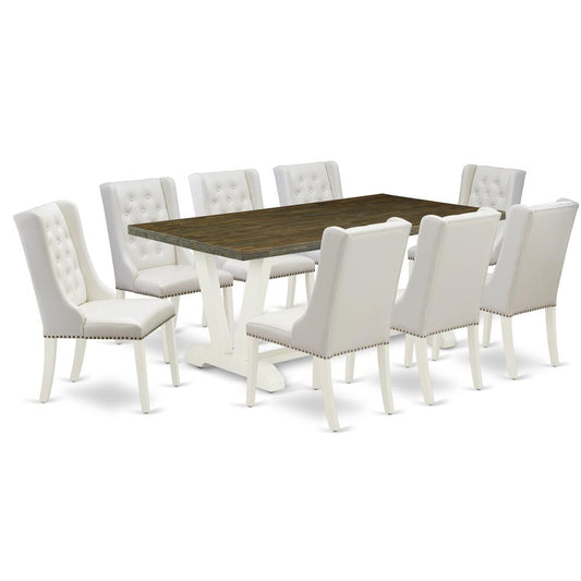 9-Piece Kitchen Table Set Contains 8 White Pu Leather Parson Chair Button Tufted And Dining Tables By East West Furniture | Dining Sets | Modishstore