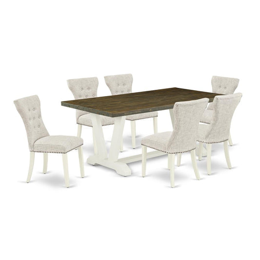 7-Pc Dinette Room Set- 6 Upholstered Dining Chairs And Dining Tables By East West Furniture | Dining Sets | Modishstore