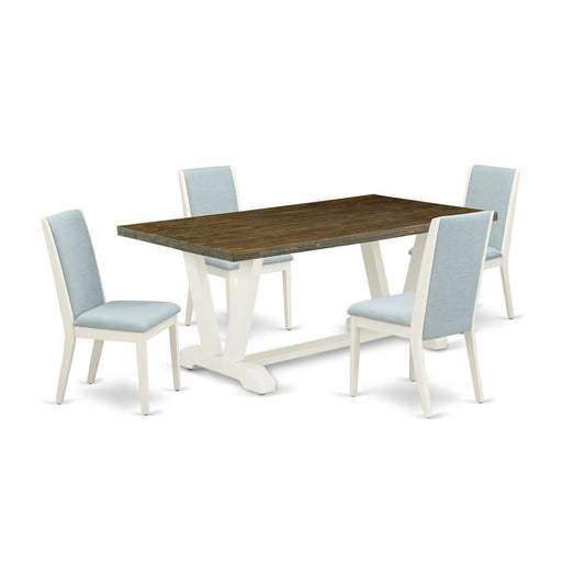 5Pc Kitchen Table Set Consists Of A Rectangular Table And 4 Parson Dining Chairs With Baby Blue Color Linen Fabric, Medium Size Table With Full Back Chairs, Wirebrushed By East West Furniture | Dining Sets | Modishstore