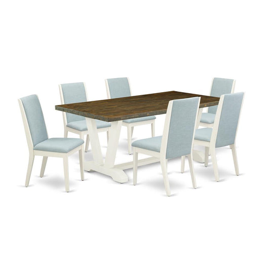 7Pc Dining Room Table Set Includes A Dining Room Table And 6 Parsons Dining Room Chairs With Baby Blue Color Linen Fabric, Medium Size Table With Full Back Chairs, Wire By East West Furniture | Dining Sets | Modishstore