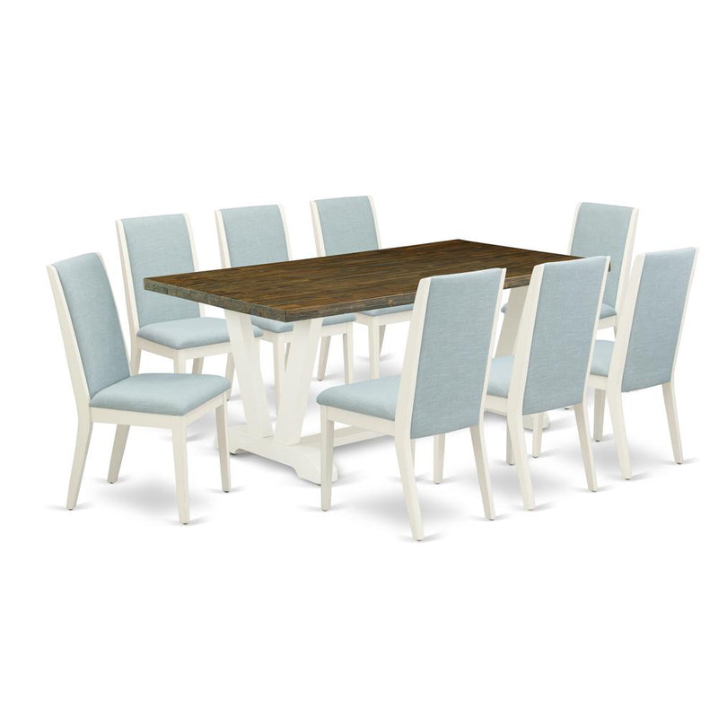 9Pc Dining Table Set Consists Of A Rectangular Table And 8 Upholstered Dining Chairs With Baby Blue Color Linen Fabric, Medium Size Table With Full Back Chairs, Wirebru By East West Furniture | Dining Sets | Modishstore