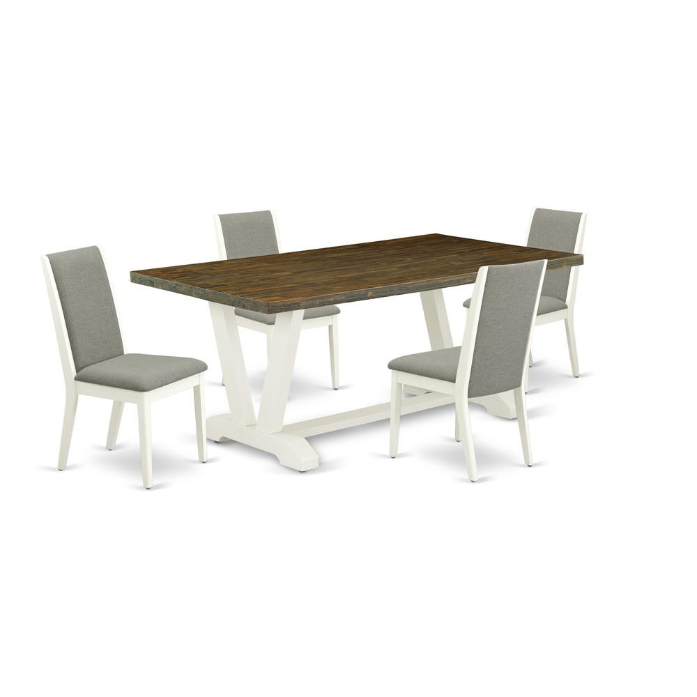 5-Piece Fashionable Modern Dining Table Set An Outstanding Distressed Jacobean Color Dining Table Top And 4 Attractive Linen Fabric Kitchen Parson Chairs And Dining Tables By East West Furniture | Dining Sets | Modishstore