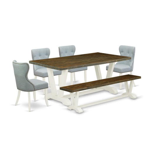 6-Piece Dining Table Set- 4 Padded Parson Chairs And Dining Tables By East West Furniture | Dining Sets | Modishstore