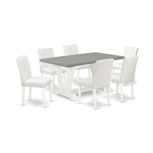 7-Piece Modern Rectangular Dining Room Table Set An Excellent Cement Color Modern Dining Table Top And 6 Attractive Pu Leather Parson Chairs And Dining Tables By East West Furniture | Dining Sets | Modishstore