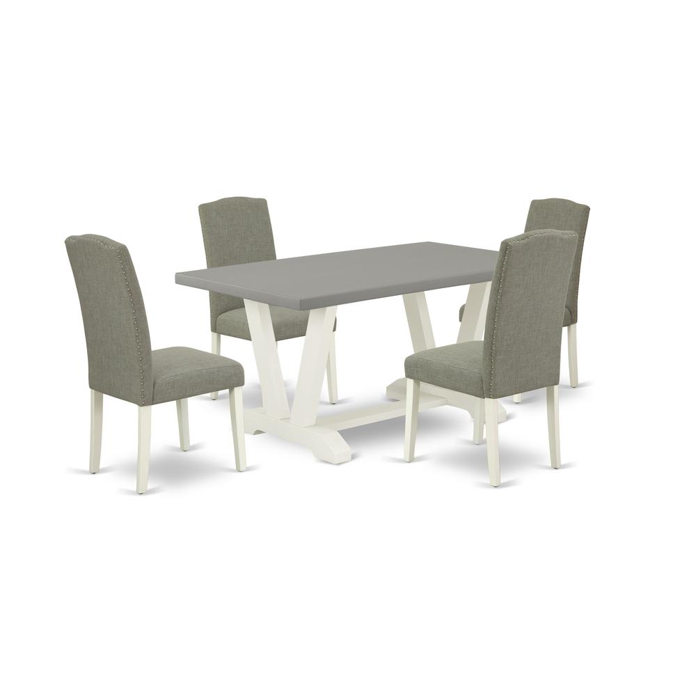 5-Piece Amazing Dinette Set An Excellent Cement Color Wood Table Top And 4 Stunning Linen Fabric Dining Chairs And Dining Tables By East West Furniture | Dining Sets | Modishstore