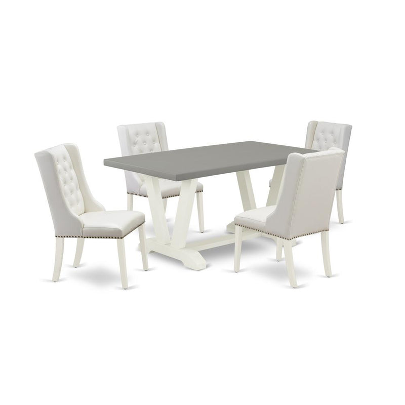 5-Piece Dining Room Set Includes 4 White Pu Leather Parson Dining Chairs Button Tufted By East West Furniture | Dining Sets | Modishstore