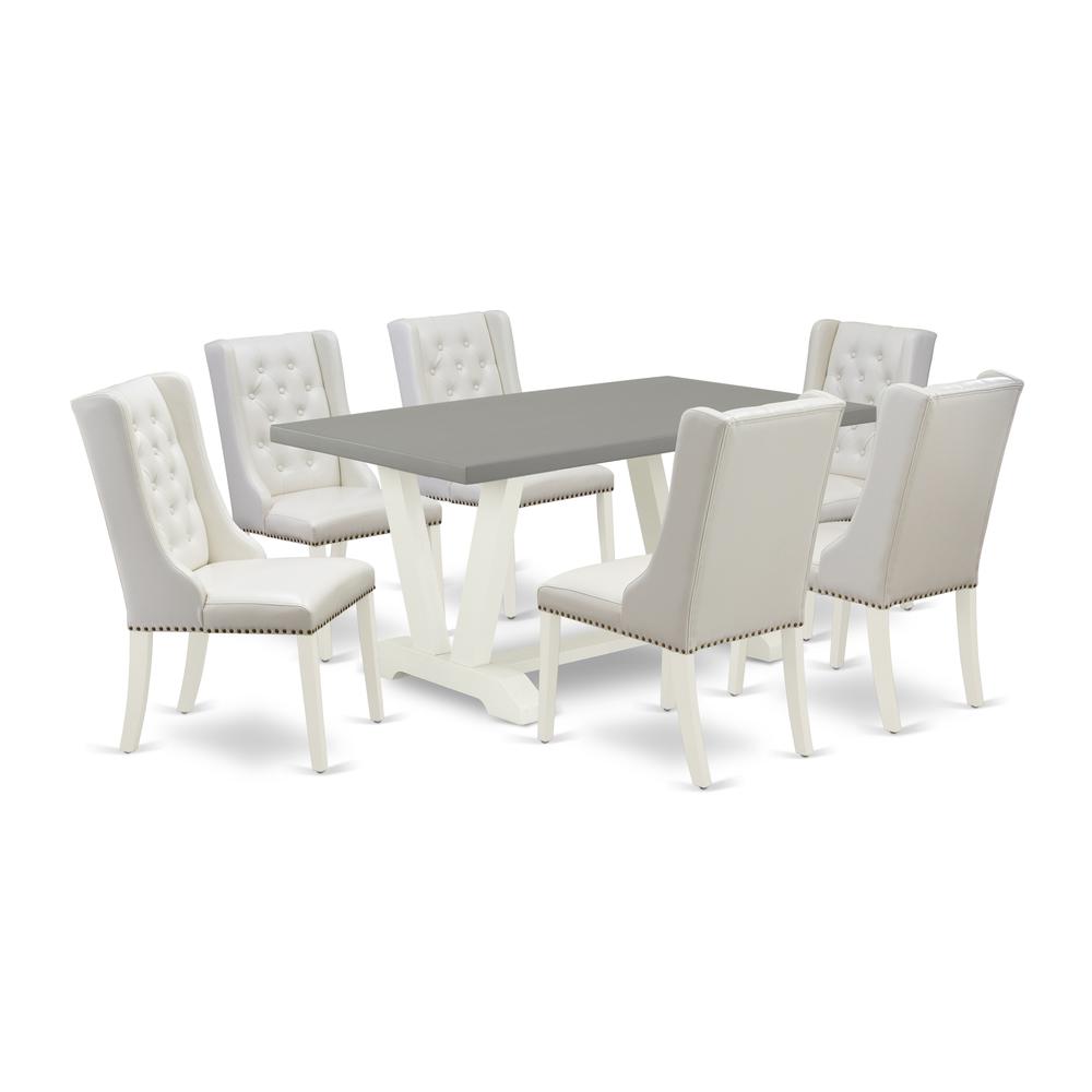 7-Pc Dining Room Table Set Consists Of 6 White Pu Leather Padded Chair Button Tufted By East West Furniture | Dining Sets | Modishstore