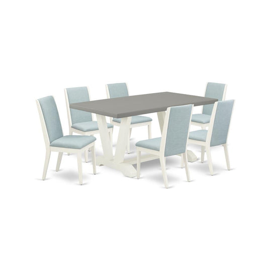 7-Piece Fashionable Kitchen Table Set An Excellent Cement Color Rectangular Table Top And 6 Gorgeous Linen Fabric Dining Chairs By East West Furniture | Dining Sets | Modishstore