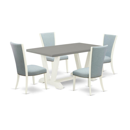 5 Piece Dining Room Table Set - 4 Baby Blue Linen Fabric Dining Room Chair By East West Furniture | Dining Sets | Modishstore