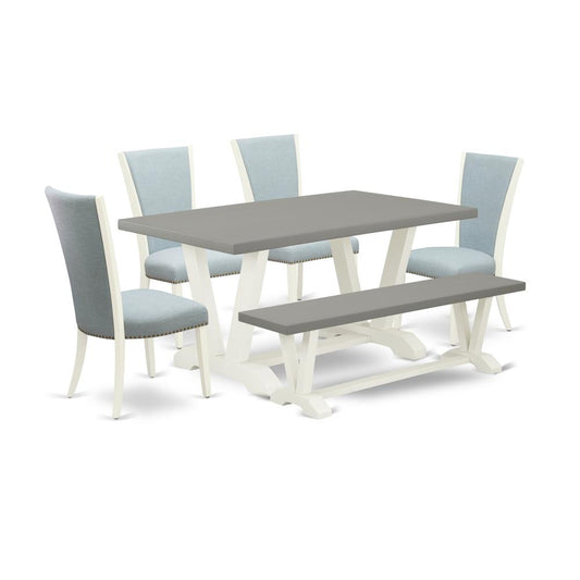 6 Piece Dining Set - 4 Baby Blue Linen Fabric Dining Room Chairs By East West Furniture | Dining Sets | Modishstore