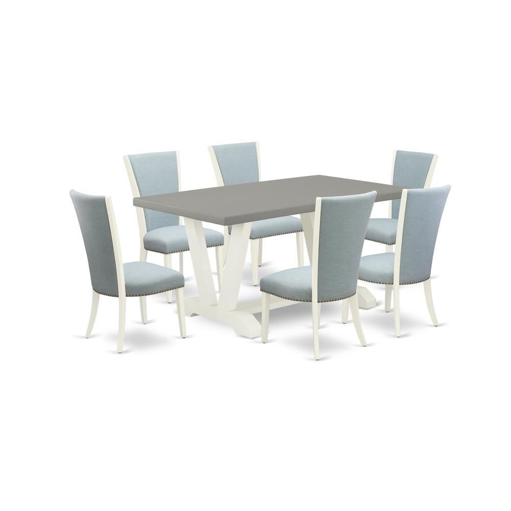 7 Piece Dining Table Set - 6 Baby Blue Linen Fabric Upholstered Chair By East West Furniture | Dining Sets | Modishstore