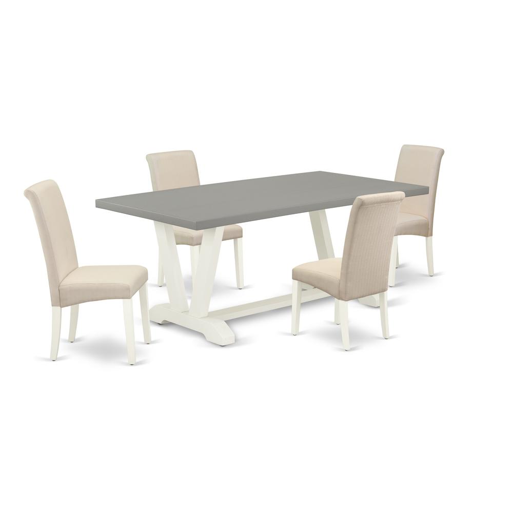 5-Piece Awesome Rectangular Dining Room Table Set A Superb Cement Color Wood Table Top And 4 Awesome Linen Fabric Dining Chairs By East West Furniture | Dining Sets | Modishstore
