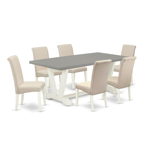 7-Piece Fashionable Rectangular Table Set An Outstanding Cement Color Rectangular Table Top And 6 Gorgeous Linen Fabric Kitchen Chairs By East West Furniture | Dining Sets | Modishstore